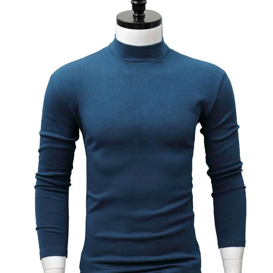 Men Solid Color Half High Collar Long Sleeve