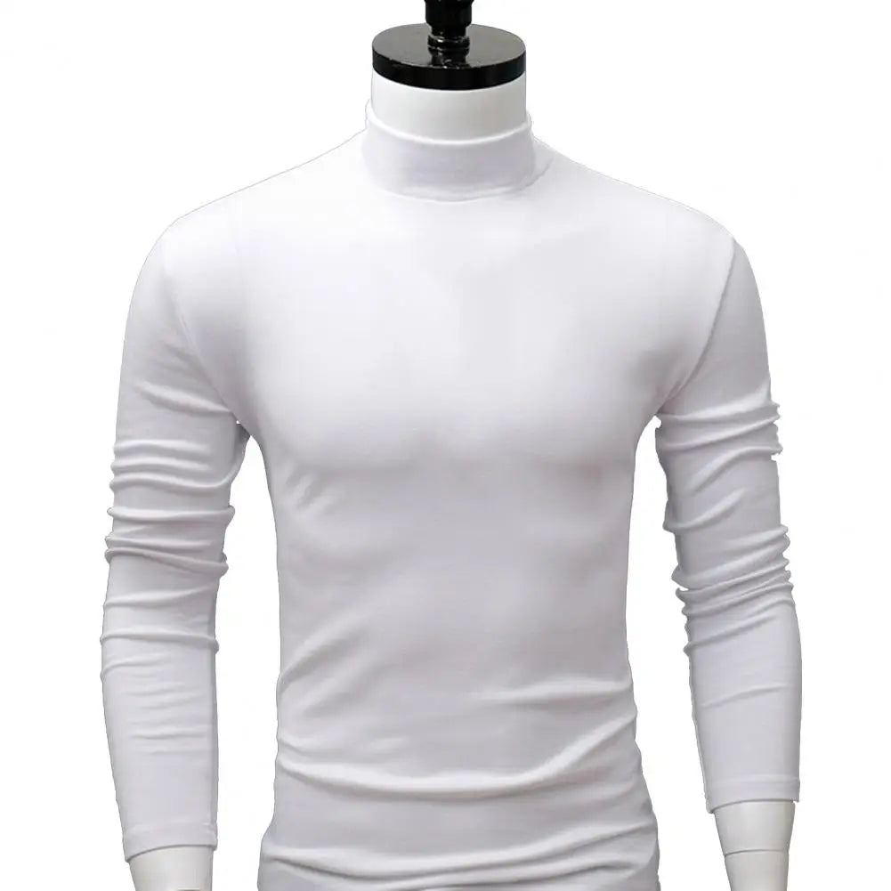 Men Solid Color Half High Collar Long Sleeve