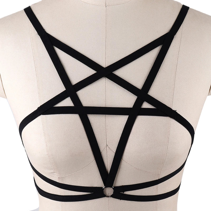 Black Pentagram Harness Bra