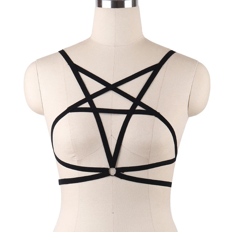 Black Pentagram Harness Bra