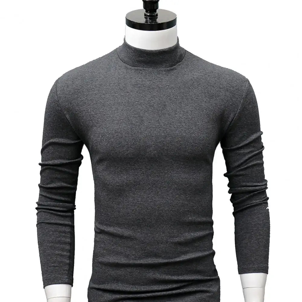 Men Solid Color Half High Collar Long Sleeve