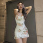 Puloru Chic Flower Print Spaghetti Straps Mini Dress