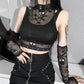 Skull Fishnet Black Crop Top With Gloves