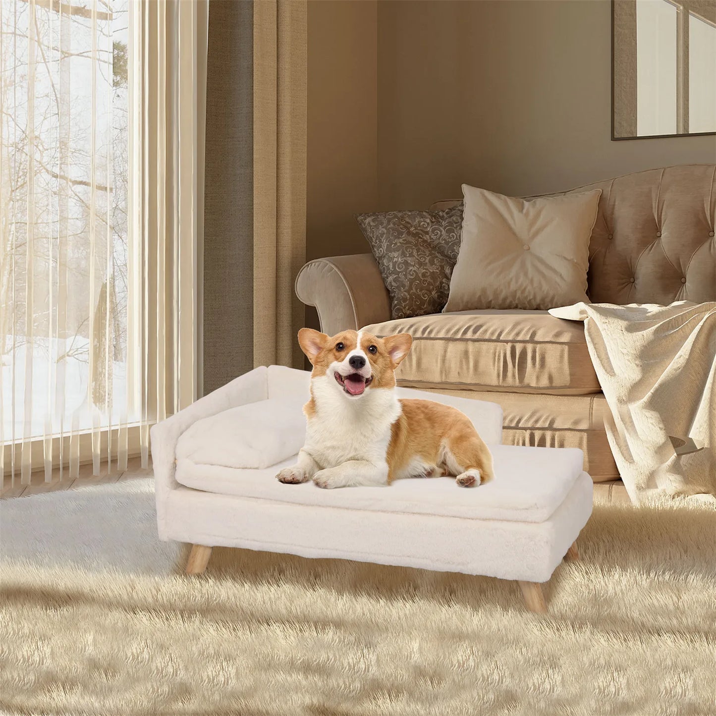 Pet Sofa Bed with Sturdy Wood Legs