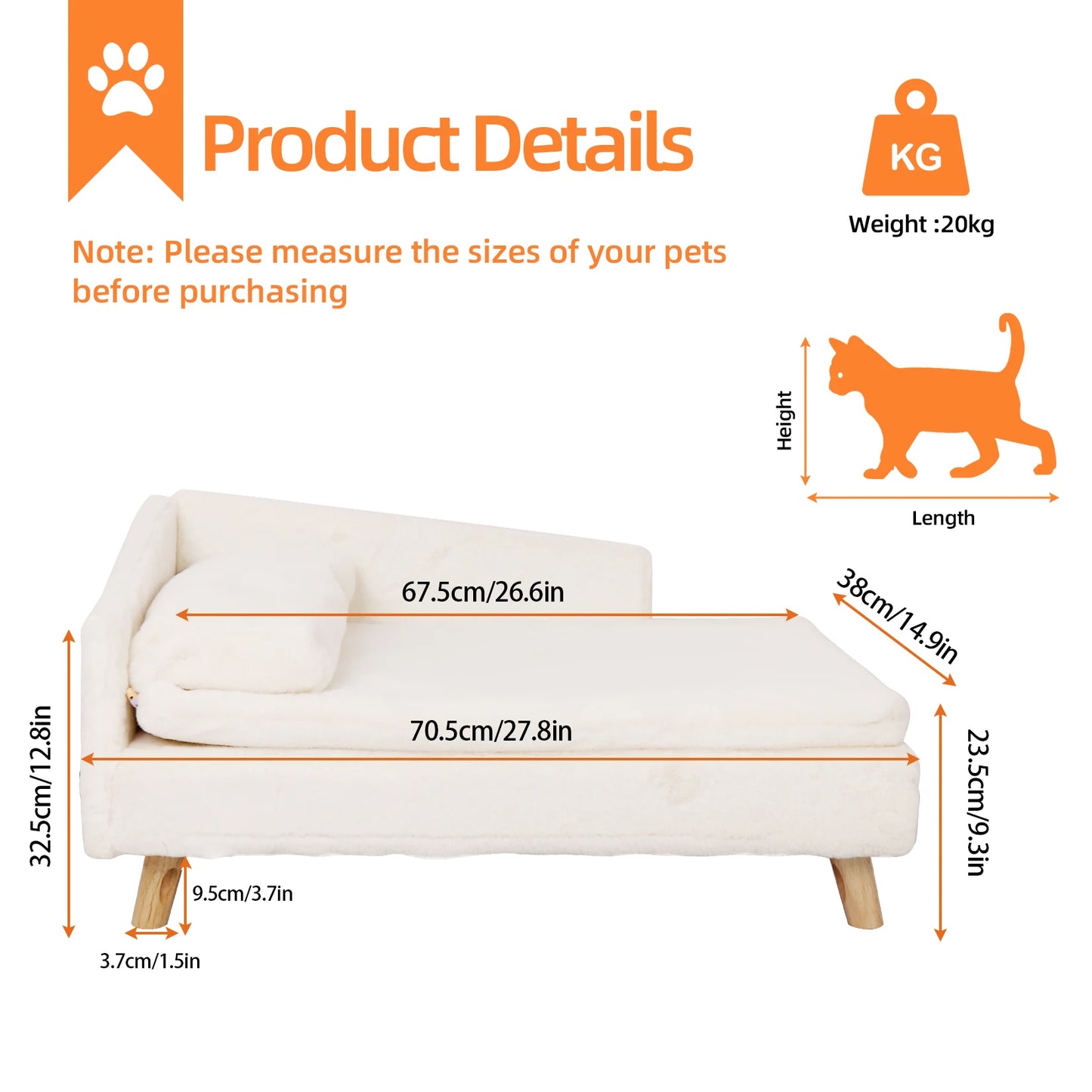 Pet Sofa Bed with Sturdy Wood Legs